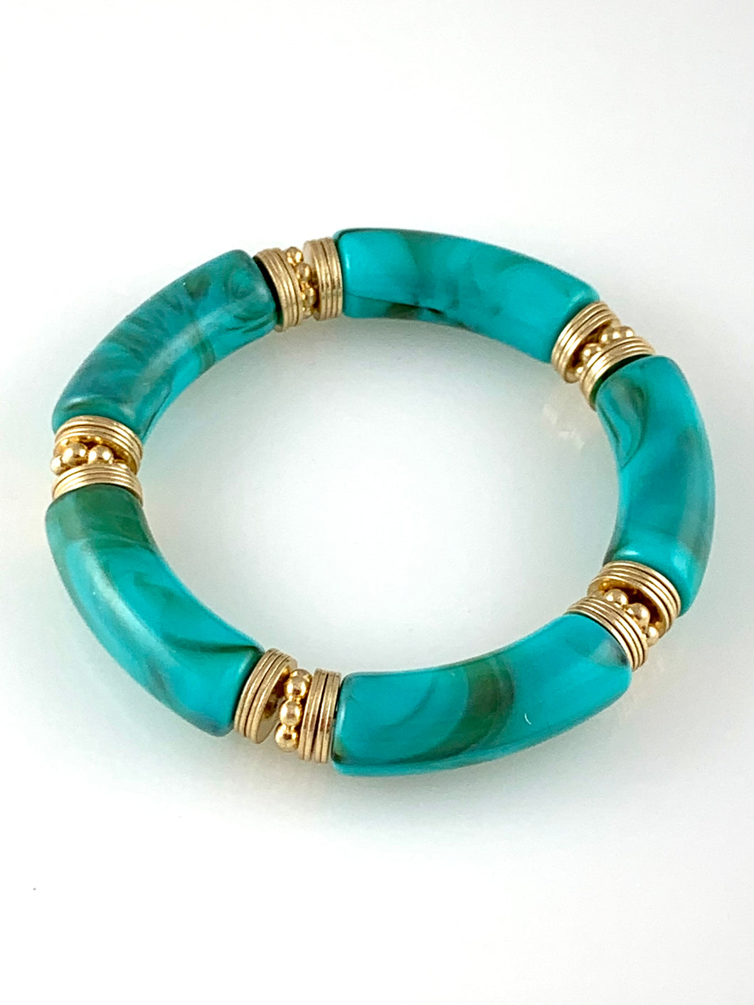 Marbled beaded stretch bracelet - Turquoise