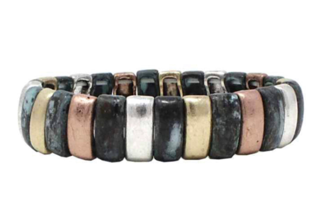 Patina Stretch Bracelet Rectangle Beads