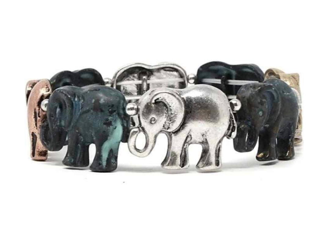 Patina Stretch Bracelet Elephants II