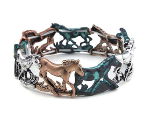 Patina Stretch Bracelet Horses in pasture