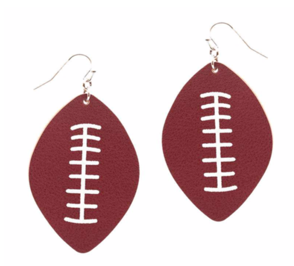 College Football Leather Sport Earrings Crimson and White