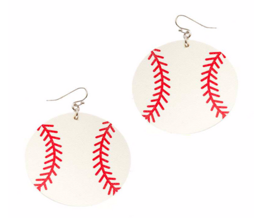 Baseball Leather Sport Earrings (Round)