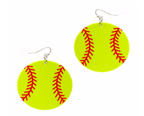 Softball Leather Sport Earrings (Round)