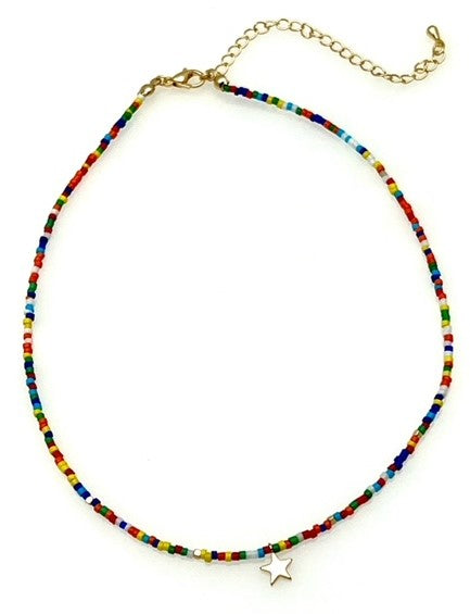 Beaded Necklace with Star Pendant - Multi colors