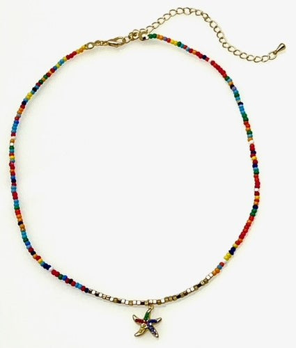 Beaded Necklace with Starfish Pendant - Multi colors