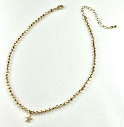 Gold Chain Necklace with Star pendant - brass and cubic zirconia