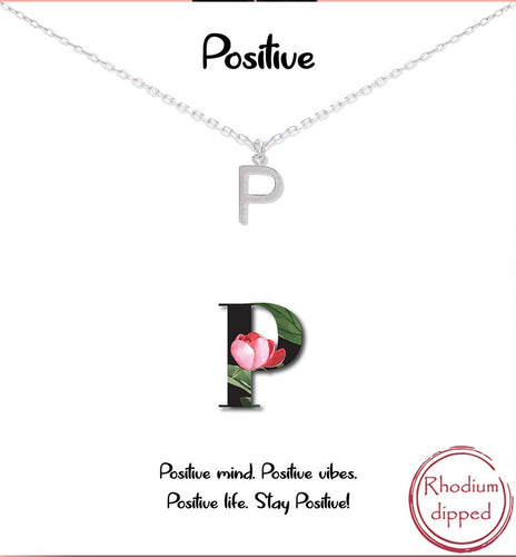 Silver Initial Charm Necklace on gift card - P for Positive