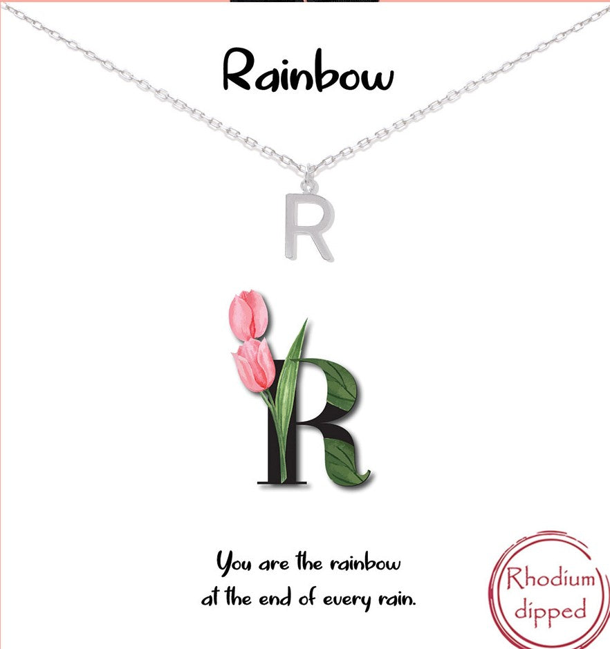 Silver Initial Charm Necklace - R for Rainbow