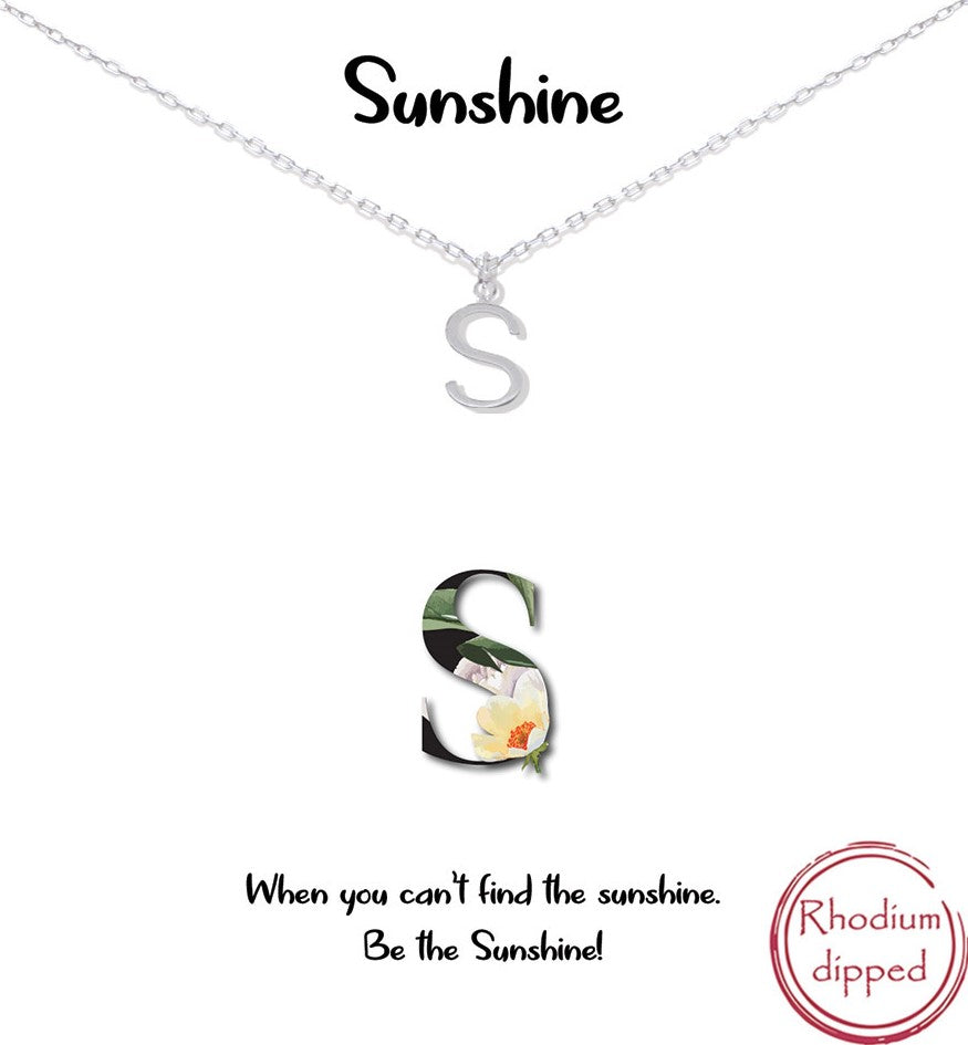 Silver Initial Charm Necklace - S for Sunshine