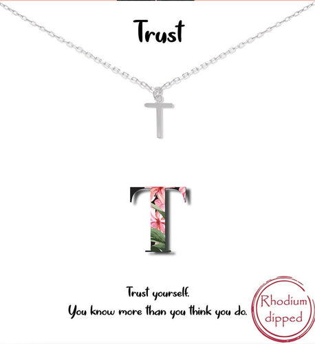 Silver Initial Charm Necklace - T for Trust