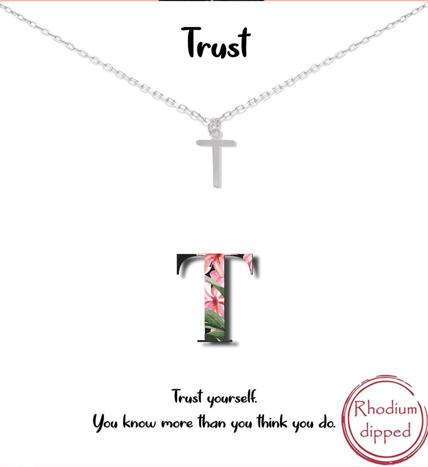 Silver Initial Charm Necklace - T for Trust