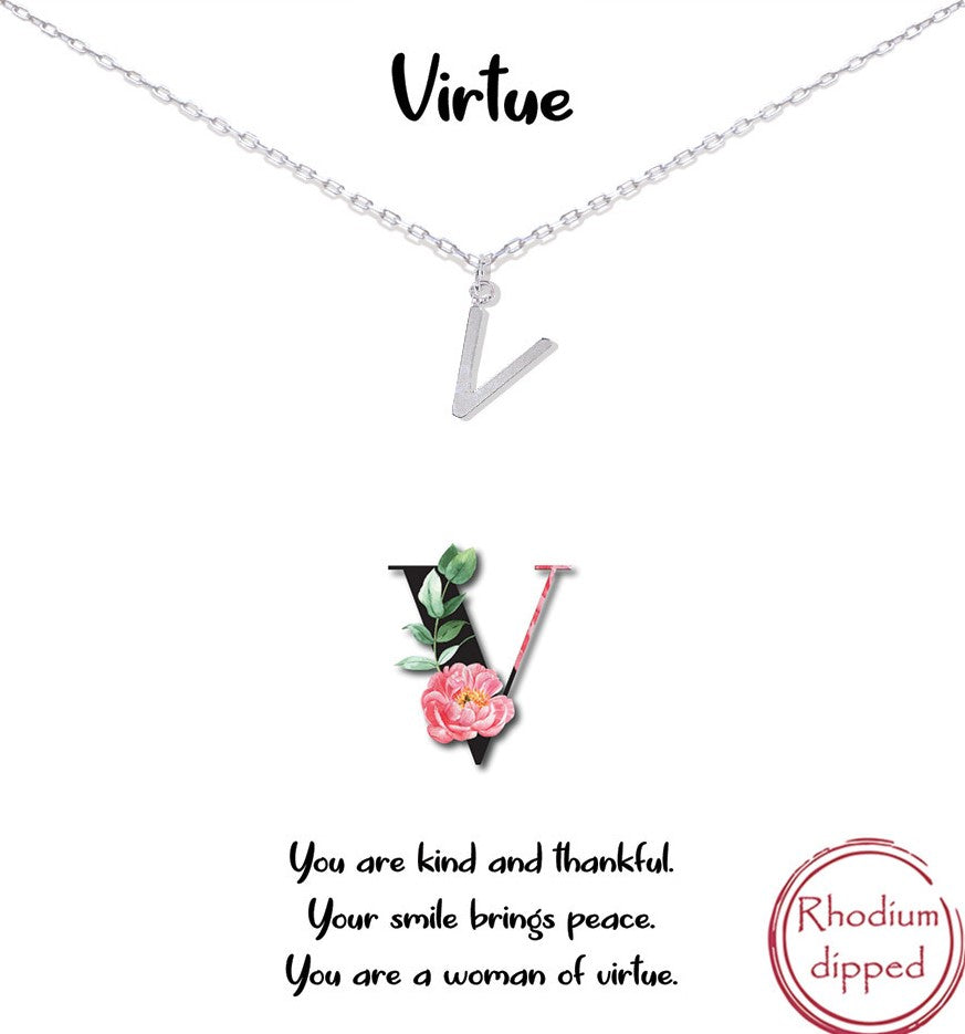 Silver Initial Charm Necklace - V for Virtue