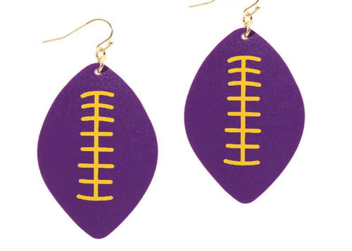 College Football Leather Sport Earrings Purple and Yellow