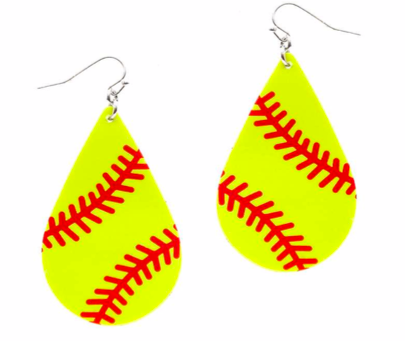 Softball Leather Sport Earrings (Drop)