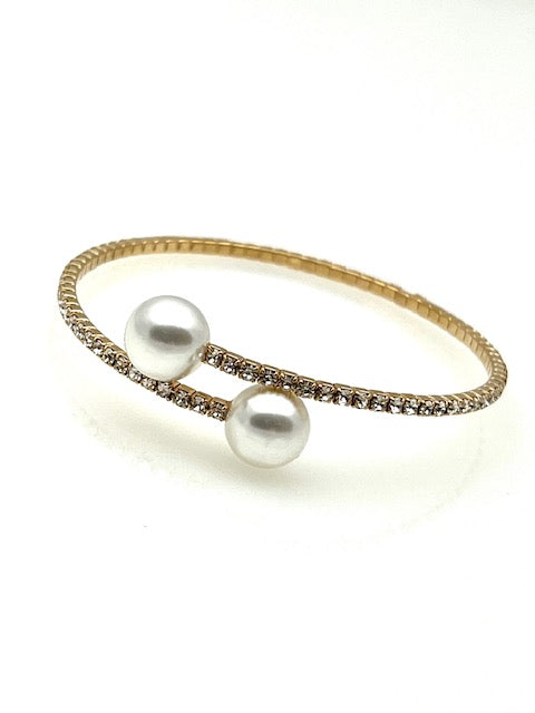 Gold Wrap Bracelet with Crystals and Pearls