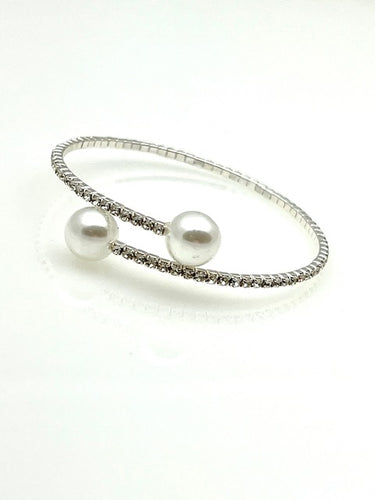 Silver Wrap Bracelet with Crystals and Pearls