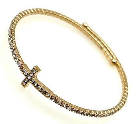 Gold Wrap Cross Bracelet with Crystals