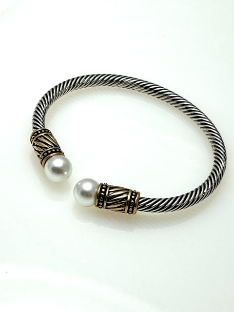 Silver Gold and Pearl Cable cuff bracelet 1