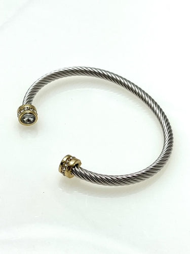 Gold and Silver Cable cuff bracelet with Crystals on cap