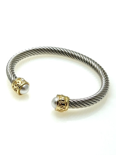 Silver Gold and Pearl Cable cuff bracelet 3