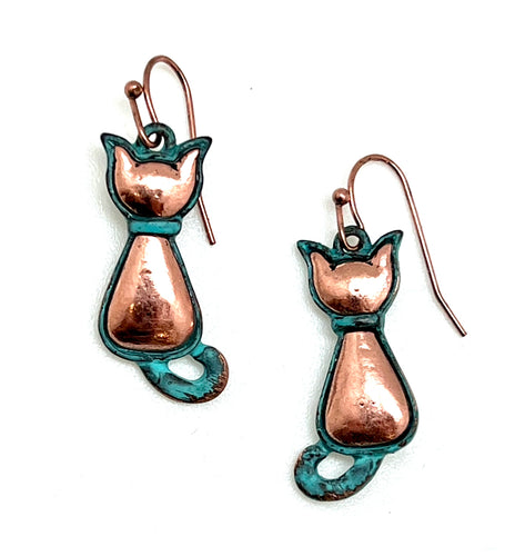 Patina Cat Back Earrings