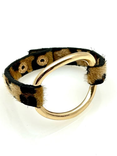 Cowhide Leather Snap Bracelet with Gold circle