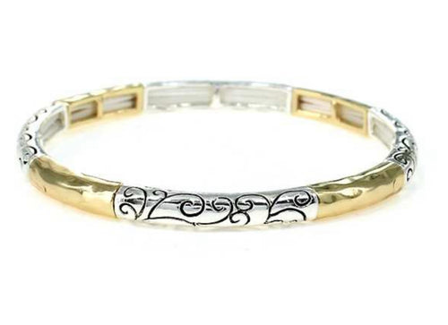 Silver and Gold Stretch Bracelet with Vines design