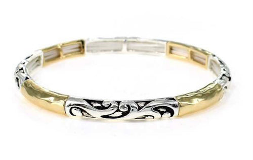 Silver and Gold Stretch Bracelet with Curves design