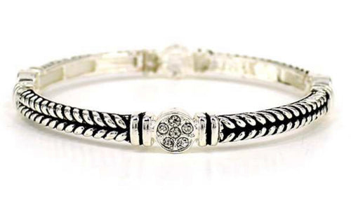 Silver Stretch Bracelet with Braid design and Crystals