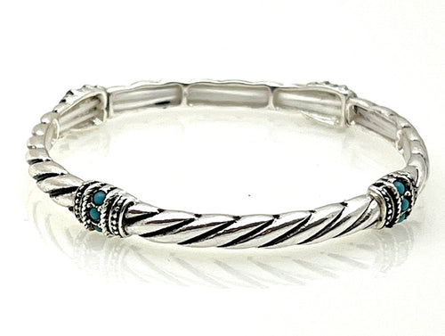 Silver Stretch Bracelet with Rope design and Turquoise stones