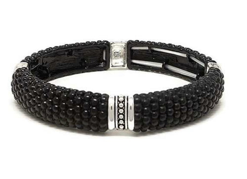 Black Stretch Bracelet with Dot design and Silver Bands