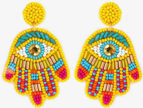 Evil Eye Protection Seed Bead Hamsa Shape Earrings