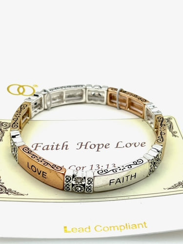 Faith Hope Love Multi Metal Stretch Inspirational bracelet