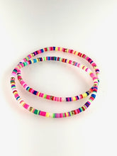 Pair of Beaded Stretch Bracelets with Bright colors and Gold Beads - 2 Bead Sizes