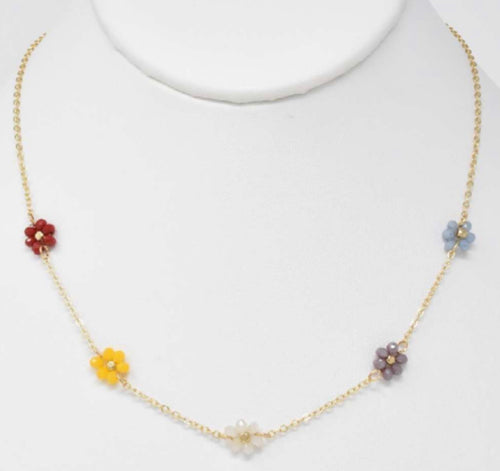 Multicolor Beaded Flower Necklace with Gold Chain