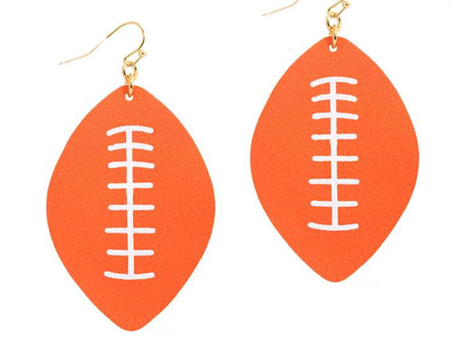 Orange Leather Football Sport Earrings