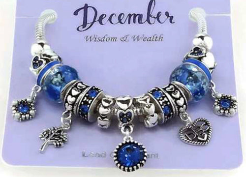 December Birth Stone Multi Bead and Charm Gift Bracelet