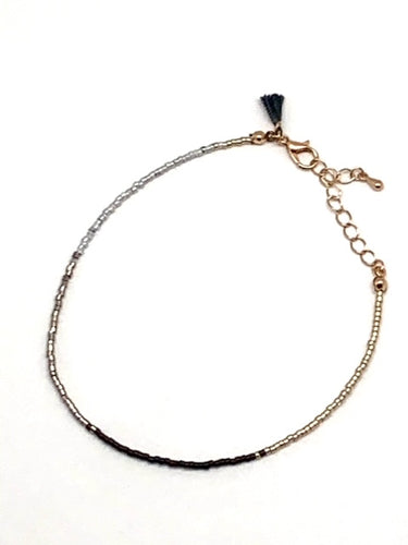 Gold Silver Metallic and Black Beaded Anklet