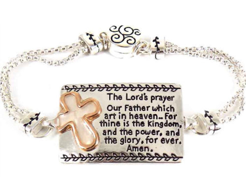 Silver Inspirational Magnet Closure Bracelet - Lord's Prayer