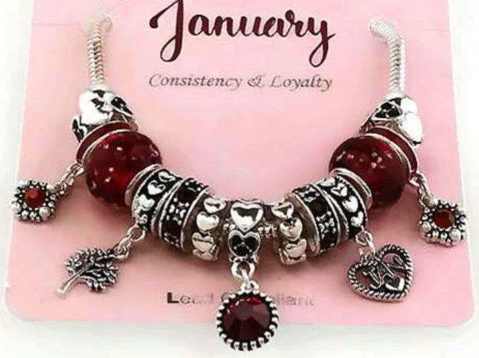 January Birth Stone Multi Bead and Charm Gift Bracelet