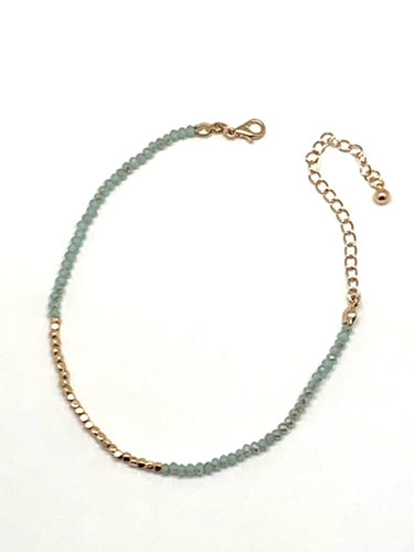 Soft Green and Gold Beaded Anklet