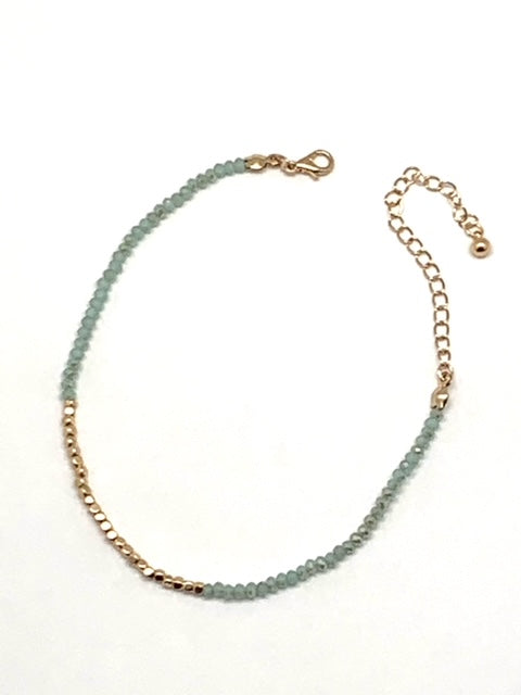 Soft Green and Gold Beaded Anklet