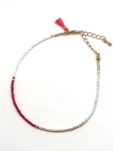 Pink White and Gold Metallic Beaded Anklet