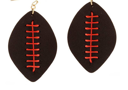 Red and Black Leather Football Sport Earrings