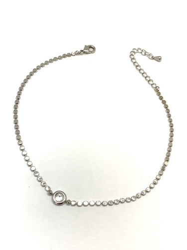 Silver Chain Anklet with Crystal Pendant