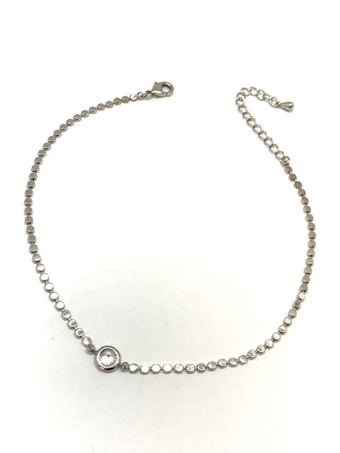 Silver Chain Anklet with Crystal Pendant