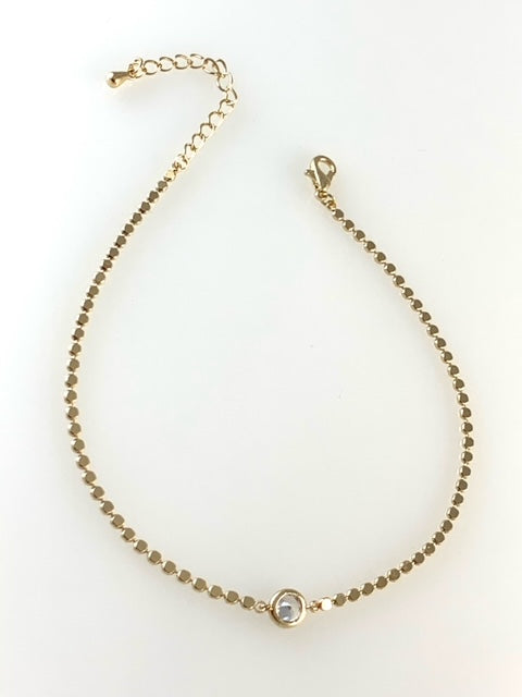 Gold Chain Anklet with Crystal Pendant