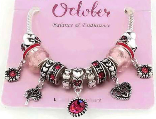 October Birth Stone Multi Bead and Charm Gift Bracelet