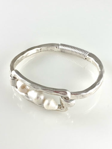 Silver Hinge Bracelet with Pearls