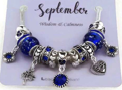 September Birth Stone Multi Bead and Charm Gift Bracelet